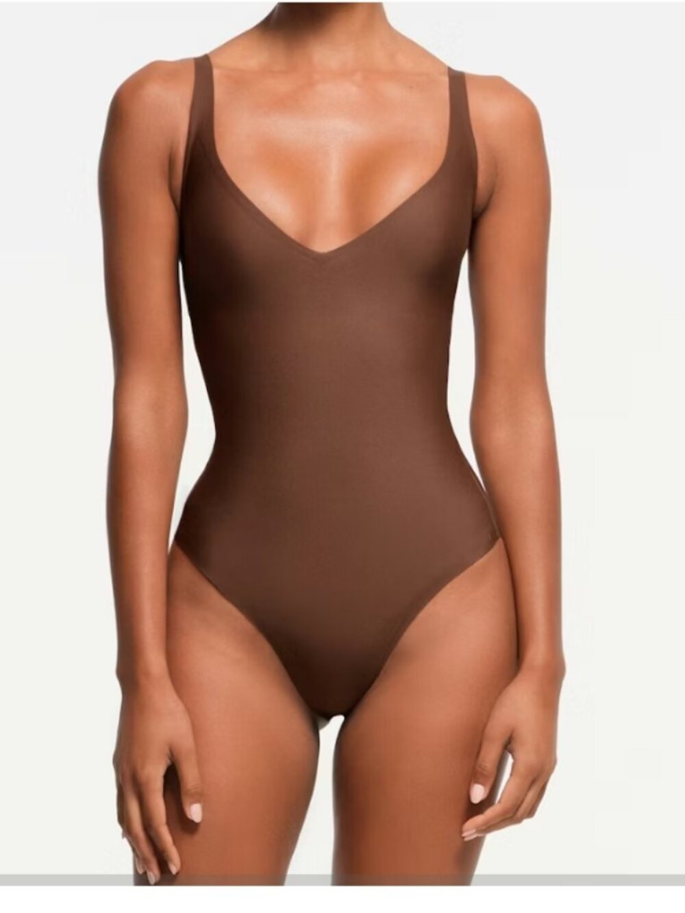 NEW SKIMS Body Core Sculpt Plunge Thong Bodysuit Jasper Brown Small NWT